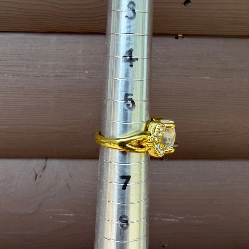 Gold Tone Oval Faux Fire Opal Ring Rhinestone Accents Size 6